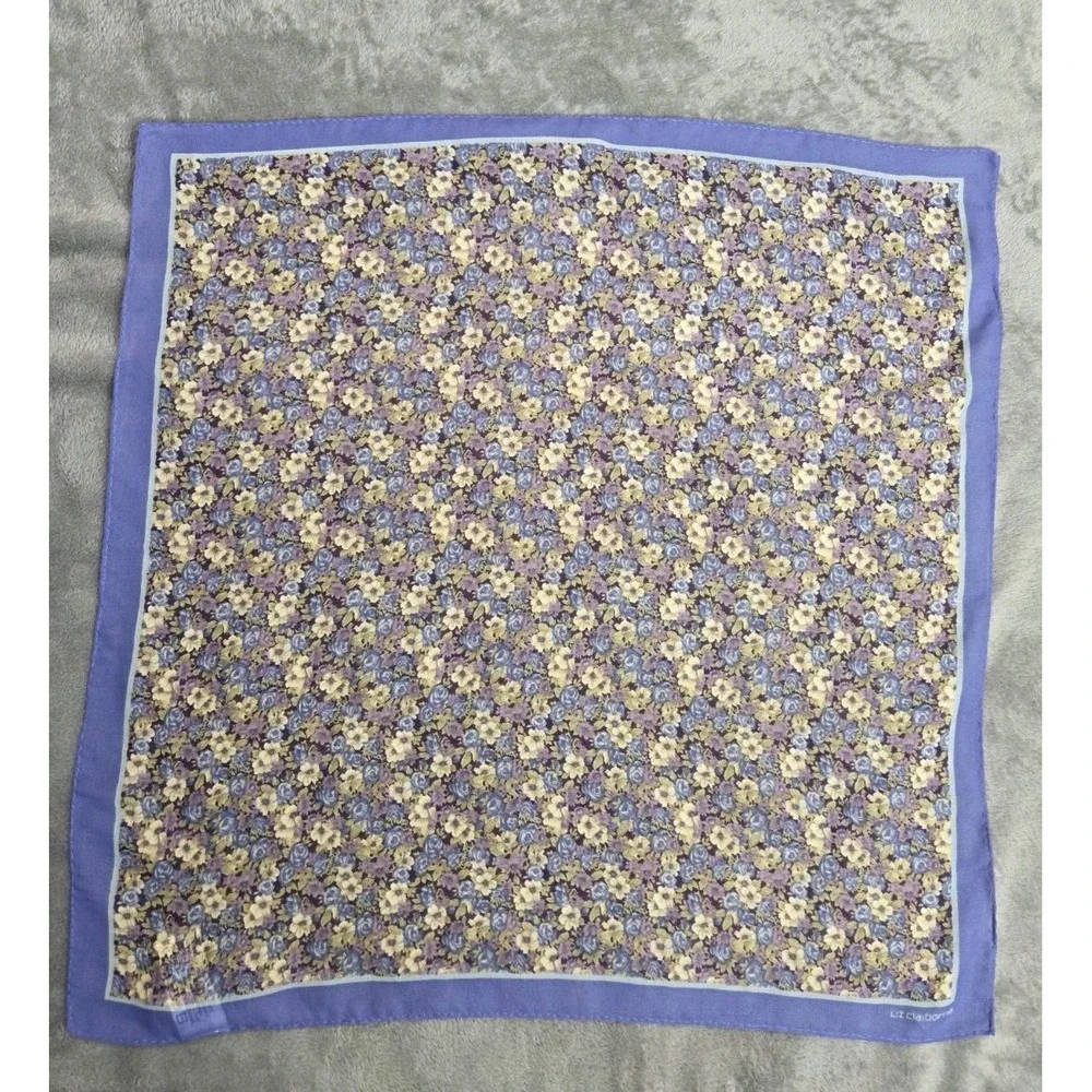 Vintage Liz Claiborne Scarf‎ Poly Purple Yellow Floral Feminine Delicate Sweet